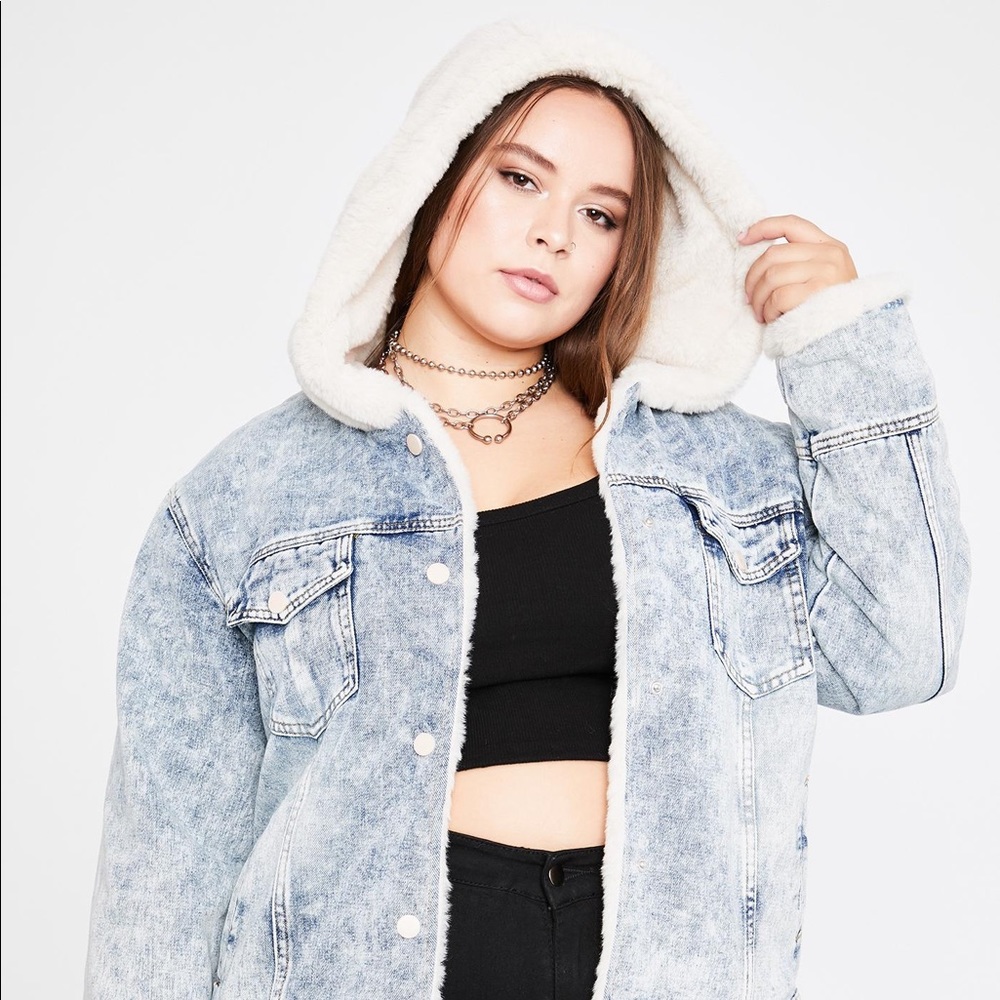 Dolls Kill Faux Fur Plus Size Denim Jacket